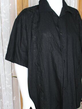 Old Skool Men Black Shirt Button Guayabera SZ 3X Linen Blend Short Sleeves